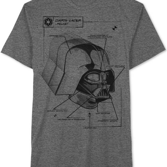 Jem Mens Darth Vader Blueprint Graphic T-Shirt, Grey, Small