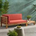 thumbnail image 4 of GDF Studio Cascada Outdoor Acacia Wood Left Arm Loveseat and Coffee Table Set with Cushion, Teak and Red, 4 of 10