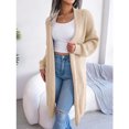 thumbnail image 3 of Cárdigan de punto para mujer, abrigo de punto, color puro, informal, solapa holgada, cárdigan largo, suéter de punto, chaqueta, albaricoque L, 3 of 6