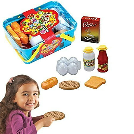 Christmas Gift Pretend Play Food Basket Set - 10 Piece Learning Resource Breakfast and Lunch Play Food Basket Set Educational Toy For Kids Children