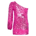 thumbnail image 4 of inhzoy Kids Girls One Shoulder Long Sleeve Sparkle Sequin Mini Dress Dance Prom Gown Party Dress Hot Pink 12, 4 of 5