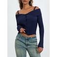 thumbnail image 4 of ZAXARRA Women's Slim Knit Tops Solid Color Off Shoulder Long Sleeve Sweaters Knitwear, 4 of 8
