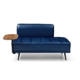 thumbnail image 3 of 55"Inch Width Modern End of Bed Bench, Black Faux Leather Upholstered Sofa with Side Table, Upholstered Couch with Backrest, 60-degree Swivel Tray Couch, Entryway Ottoman with Metal Legs, Blue, 3 of 8