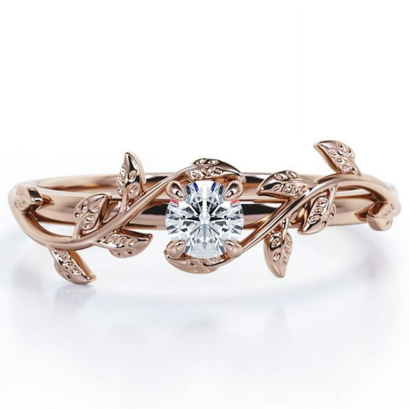 JeenMata 0.5 Carat Leaf Branch Round Moissanite Nature Inspired Engagement Ring in 18K Rose Gold Plating Over Silver