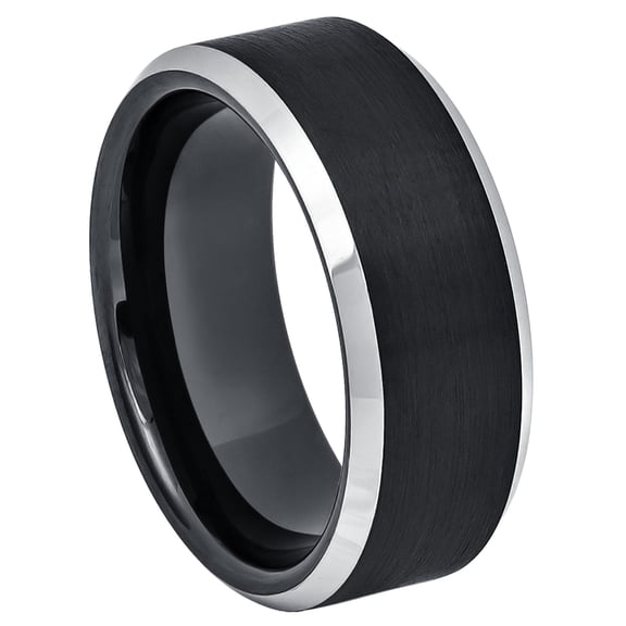 Jewelry Avalanche 9mm Black and Silver Cobalt Wedding Band Ring Brushed Finish Beveled Edge Comfort Fit Men’s Anniversary Ring size 10