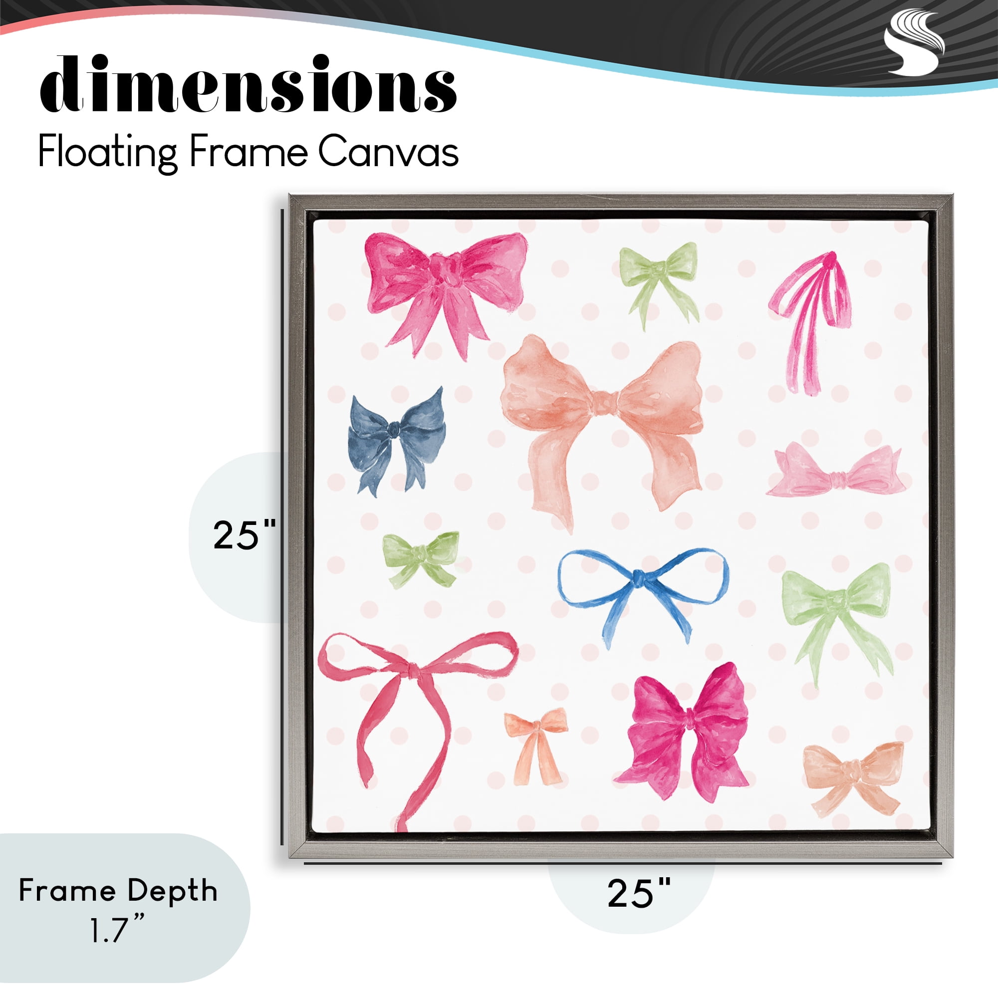 Stupell Industries Colored Bows on Plaid Gray Framed Floater Canvas Wall Art, design by Lucille Price