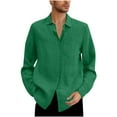 thumbnail image 3 of Eryao Men's Linen Shirts Casual Button Down Long Sleeve Shirt Solid Spread Collar Beach Vacation Blouses with Pocket,Green,L, 3 of 7