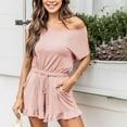 thumbnail image 1 of LOVZFMLL Femmes Dames Solide Été Manches Courtes Col Rond Bandage Poche Combinaison Courte Rose G, 1 of 9