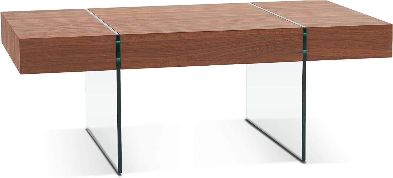 Ivinta Rectangle Coffee Table, Rustic Brown Coffee Table with Tempered