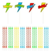 28 Pcs Cake Topper, Thin Candles in Holders for Kids Birthday Party Decorations, Comic Book Hero
