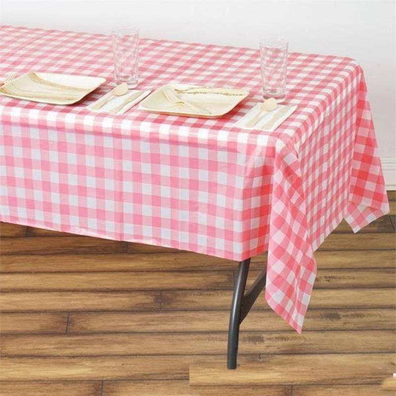 Efavormart Buffalo Plaid Tablecloth 54" x 108" White/Pink Rectangular