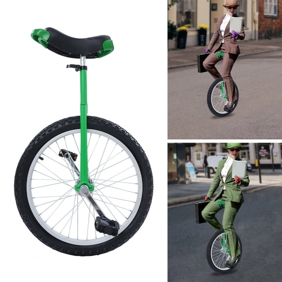 ToppiJoy 20 Inch Green Wheel Outdoor Unicycle One Wheel Bike with Adjustable Seat and Anti-Skid Tires, Outdoor Exercise Unicycles for Adults and Kids Balance Training