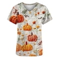 thumbnail image 5 of Fiudx Camisetas para Mujer Topa de Trabajo con Bolsillo de Manga Corta y Estampado de Acción de Gracias con Cuello En V para Mujer, 5 of 5