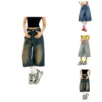 Capri Pants for Women 2025 High Waist Wide Leg Baggy Jorts Y2K Casual Denim Capris with Pockets Womens Cropped Pants