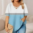 thumbnail image 2 of YanHoo Womens Summer Tops Criss Cross V Neck Short Sleeve Shirts Loose Casual Dressy Blouses Striped Color Block Printed Plus Size Tshirts Sky Blue,XXL, 2 of 7