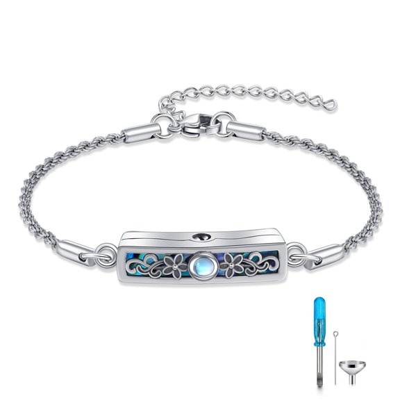 Urn Bracelet for Ashes Sterling Silver Bar Moonstone Flower Cremation Bracelet Women Keepsake Memory Jewelry