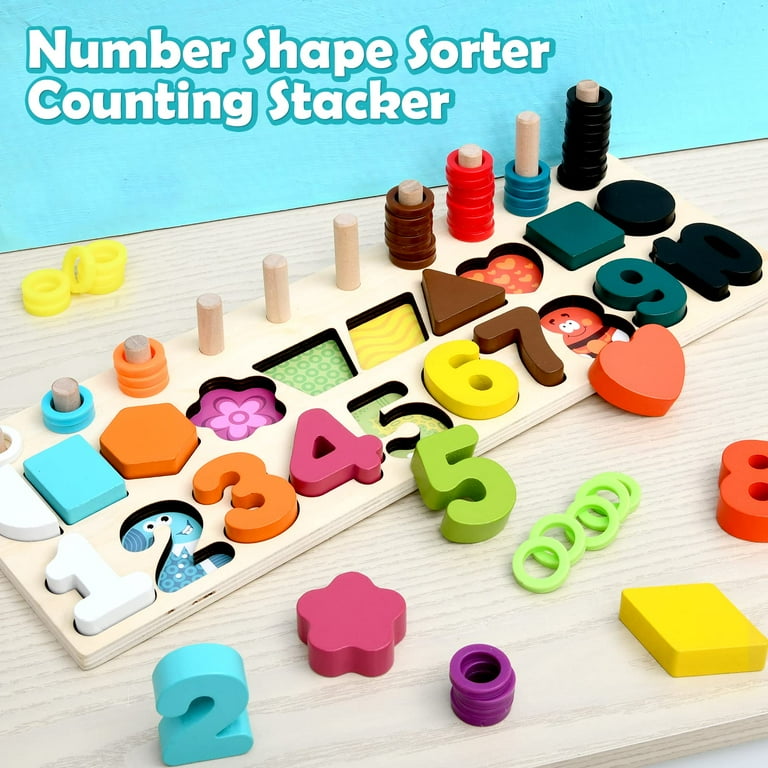 Wooden Number Puzzles for Toddlers Montessori Toys Color Shape