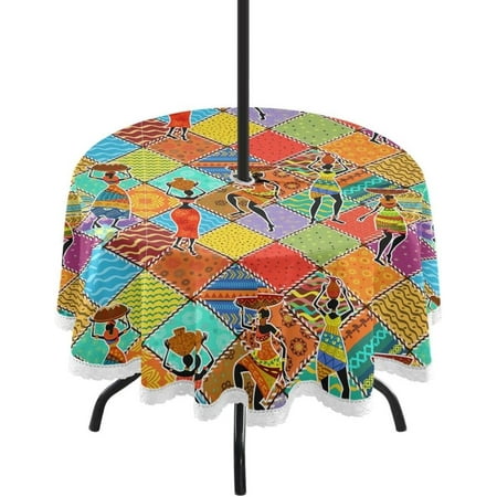 

Hyjoy 60 Mexican Talavera Outdoor Tablecloth with Umbrella Hole and Zipper Waterproof Round Tablecloth for Party Patio Picnic Holiday Dinner Summer