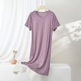 thumbnail image 2 of Womens Night Shirt Women’s Short Sleeve Sleep Dress, Loose Round Neck Casual Home Nightdress,Lightweight Summer Nightgown Purples L, 2 of 5