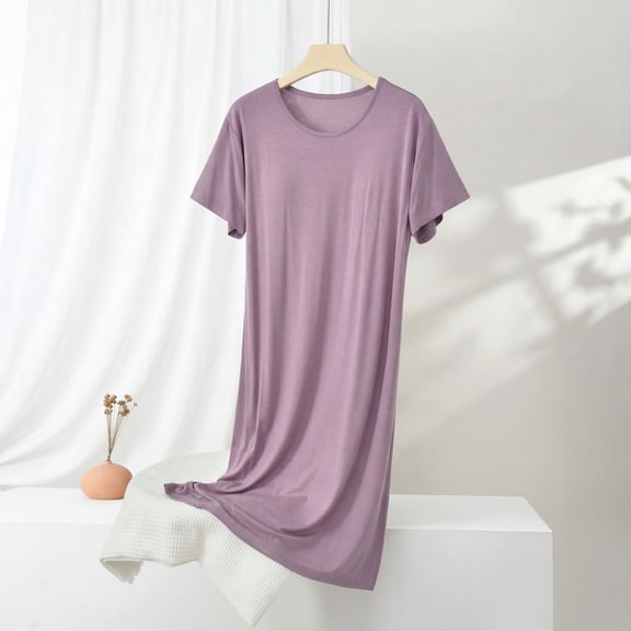 BUIGTTKLOP Womens Nightgown Short Sleeve Sleepshirt Scoop Neck Nightshirt Soft Comfy Sleepwear