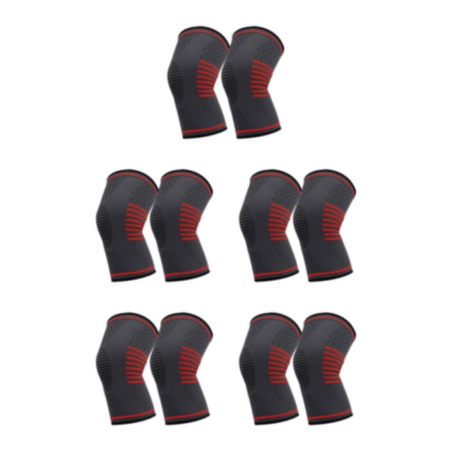 Transemion 2pièces Genou Réglable Soutien Compression Manches Léger et Durable Antidérapant Genou Pad Rouge M 5Set