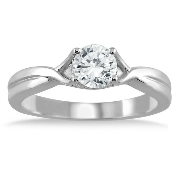 SZUL Women's 1/2 Carat Diamond Solitaire Ring in 14K White Gold  (J-K-L Color, I2-I3 Clarity)