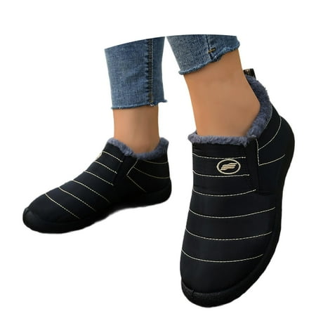 Gyexs Womens Snow Boots Winter Warm Ankle Booties Fleece Lined Slip On Comfortable Casual Lightweight Shoes for Outdoor Activities Black Size 7.5