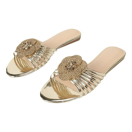 

Sandals Women Dressy Summer Flat Wind Fish Mouth Beach Bottom Flower Fashion Beach Sandal Silver 38