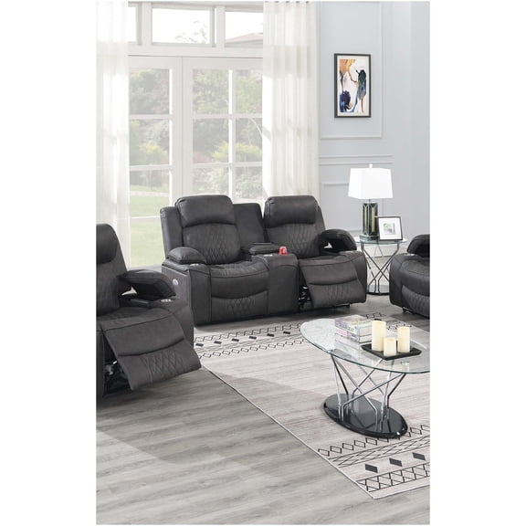 JERFIT Modern Power Reclining Loveseat with Wireless Charging, USB Ports, and Cup Holders in Charcoal Leatherette