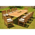 thumbnail image 4 of Teak Dining Set: 10 Seater 11 Pc: 117" Double Extensions Rectangle Dining Table & 10 Devon Arm/Captain Chairs Outdoor Patio Grade-A Teak Wood WholesaleTeak #WMDSDVv, 4 of 6