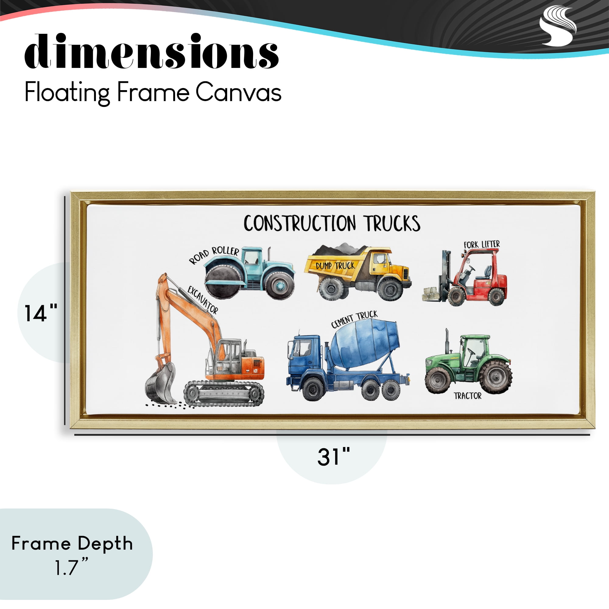 Stupell Industries Industrial Construction Trucks Gold Framed Floater Canvas Wall Art, design by Christine Simpson Art