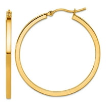 10k Solid Yellow Gold 2mm Square Tube Hoop Earrings 35x35mm Wide 2mm Thick Hoop Earring for Women