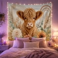 thumbnail image 2 of Highland Cow with Boho Rainbow and Flowers, Calming Boho Style for Animal Lovers, Pastoral Wall Art, Housewarming Gift, Tapestry Wall Hanging for Bedroom and Entryway, 2 of 7