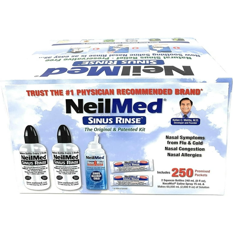 NeilMed Sinus Rinse - 2x8fl oz Bottles Nasamist Saline Spray 75mL