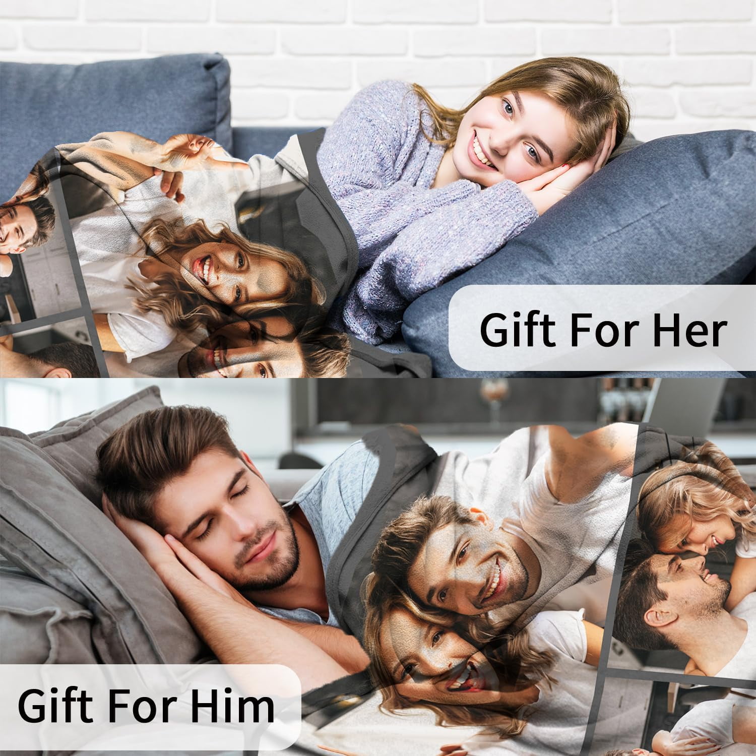 Custom Blanket with Photo Personalized Blankets and Throws Picture Blanket for Mothers Day Birthday Customized for Mom Dad Couple Girlfriend Boyfriend Wife Husband Blankets