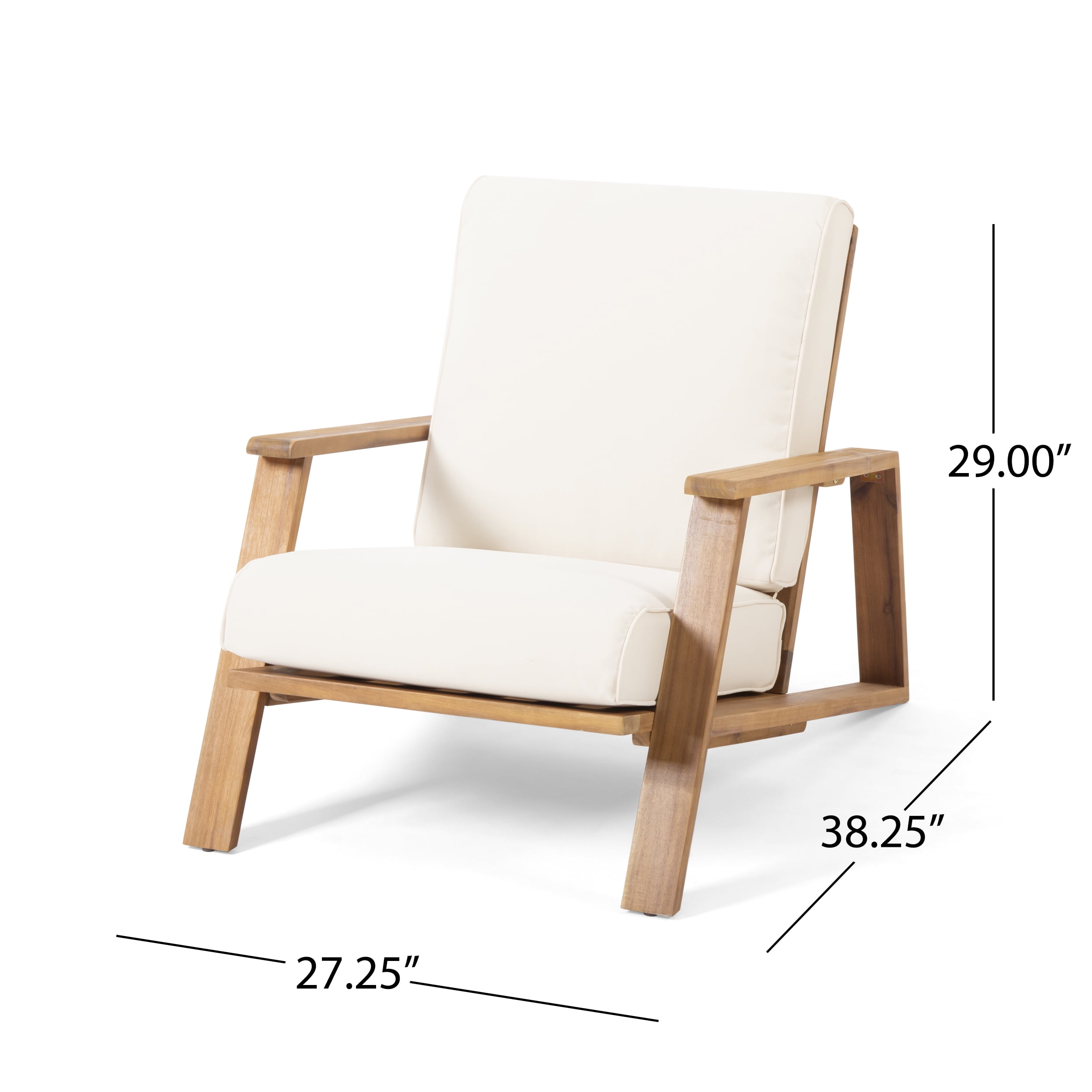 Euroco Outdoor Adirondack Chair Set with Cushions, Contemporary Acacia Wood Lounge Chairs with Sloped Back and Water-Resistant Cushions for Patio, Deck, or Garden