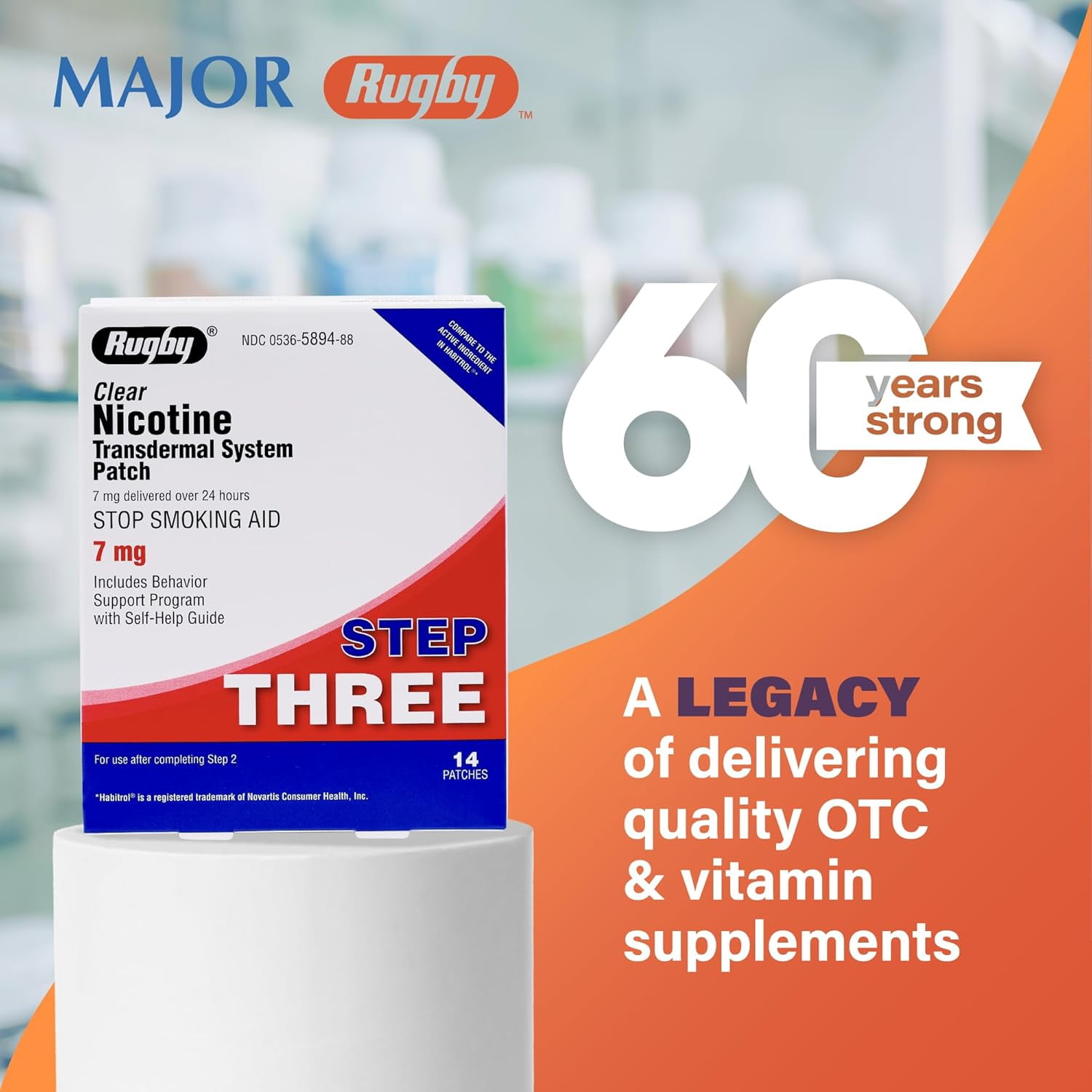 Rugby Step 3 Clear Nicotine Transdermal System, 7 mg, 14 Count