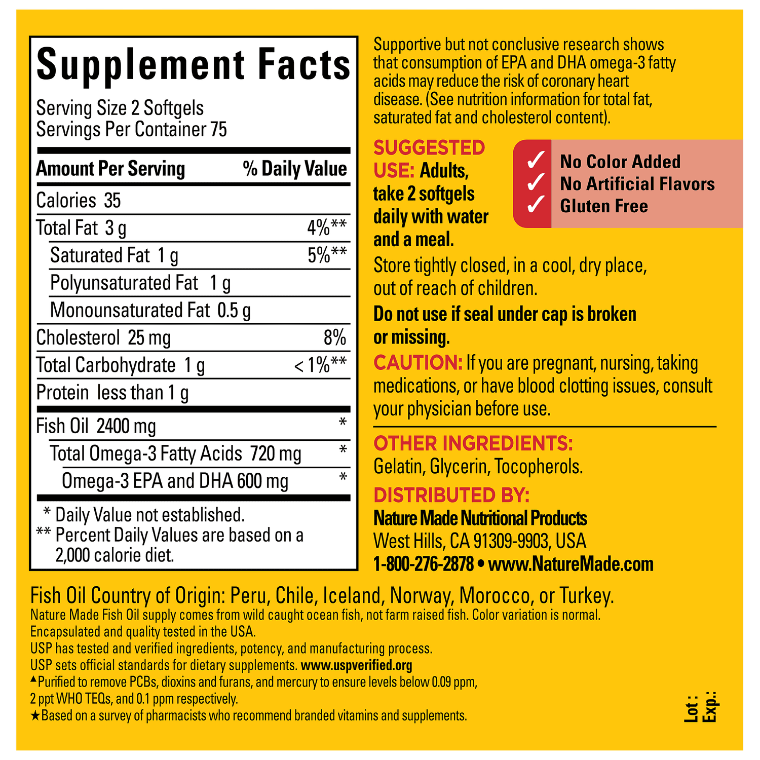 Nature Made Omega 3 Fish Oil 1200mg, 150 Count.