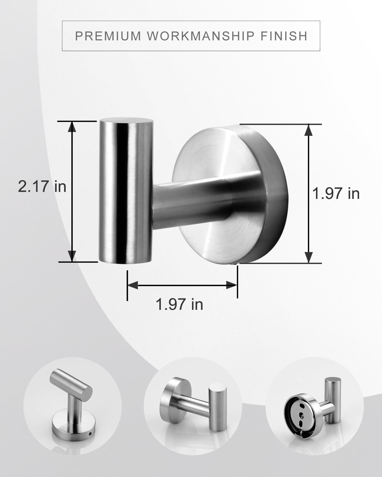 Wowow J-Hook Wall Mounted Bathroom Brushed Nickel Robe/Towel Hook in Stainless Steel (4-Pack)