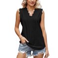 thumbnail image 1 of Top sin mangas con cuello en V para mujer Blusa con ojales de encaje Blusa informal holgada de color puro Negro M, 1 of 6