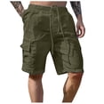thumbnail image 2 of Bermuda Cargo Shorts for Men Summer Casual Cotton Linen Elastic Waist Straight Leg Lightweight Beach Shorts with Pockets, 2 of 9
