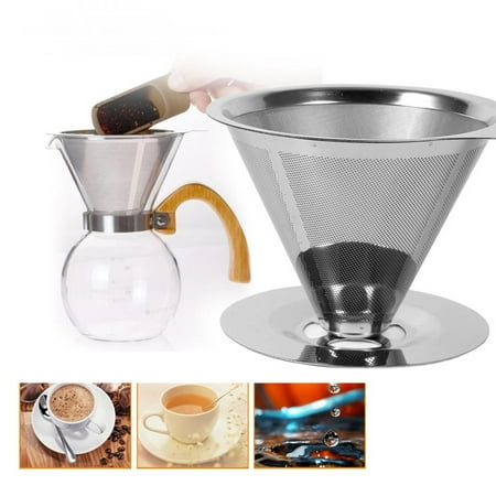 Coffee Dripper,1Pc Stainless Steel Pour Over Coffee Dripper Double Layer Mesh Filter Cup Stand Home Office
