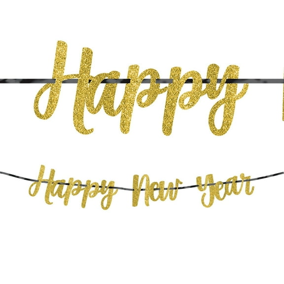 amscan Happy New Year Ribbon Letter Banner, Gold, 12' x 8"