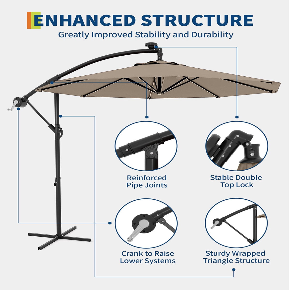Danolapsi 10FT Offset Patio Umbrella, Hanging Cantilever Umbrella with 360 Rotating Base Outdoor Sun Shade with Easy Tilt Adjustment, 8 Ribs, UV Protection for Backyard, Lawn, Garden and Pool