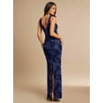thumbnail image 2 of Navy Blue 3D Floral Embroidered Sleeveless High Neck Fitted Maxi Dress, 2 of 7