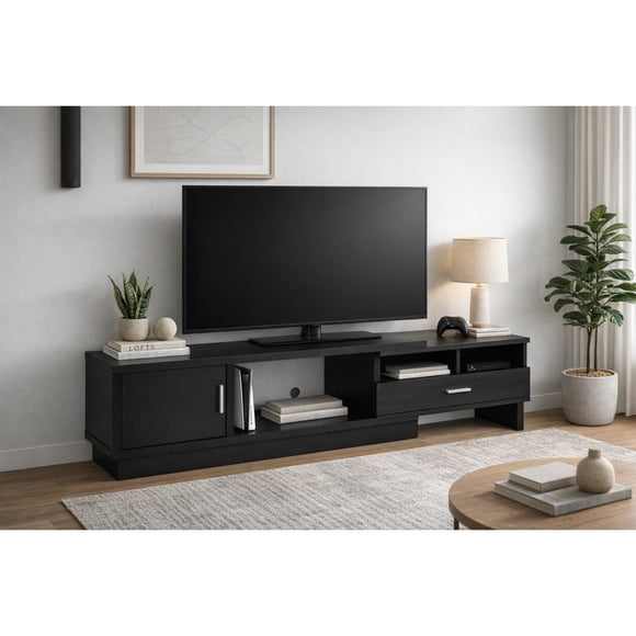 Brassex Finn 48" Expandable TV Stand for Living Room with Storage Drawer, Cabinet and Open Shelves, Dark Cherry