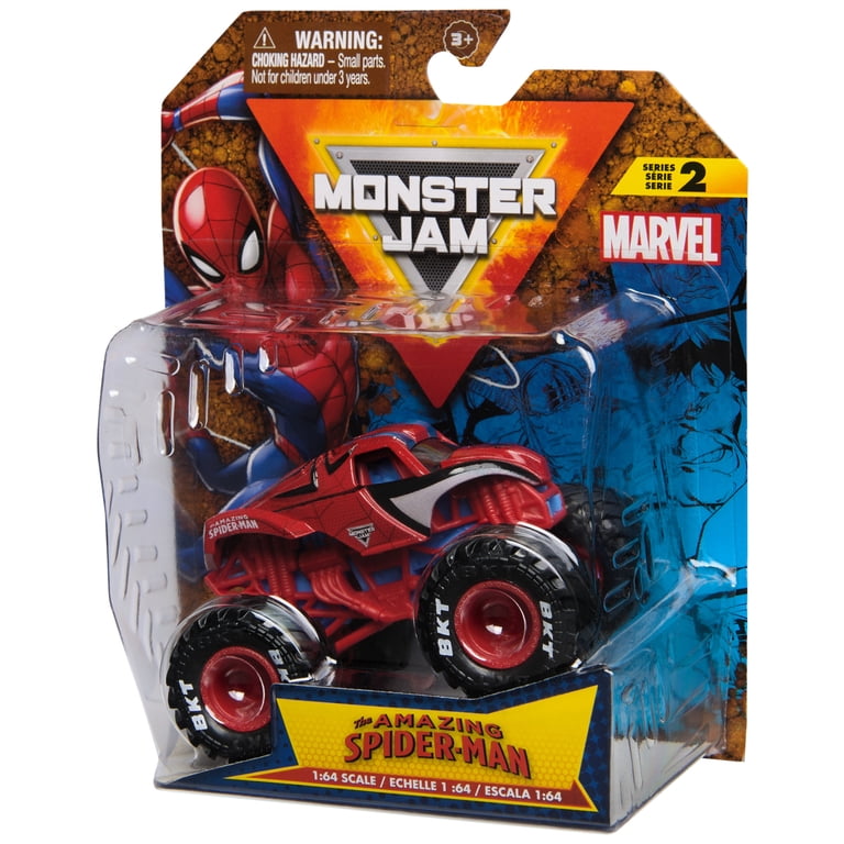 Monster Jam, Marvel Spider-Man Monster Truck, Red, 1:64 Scale
