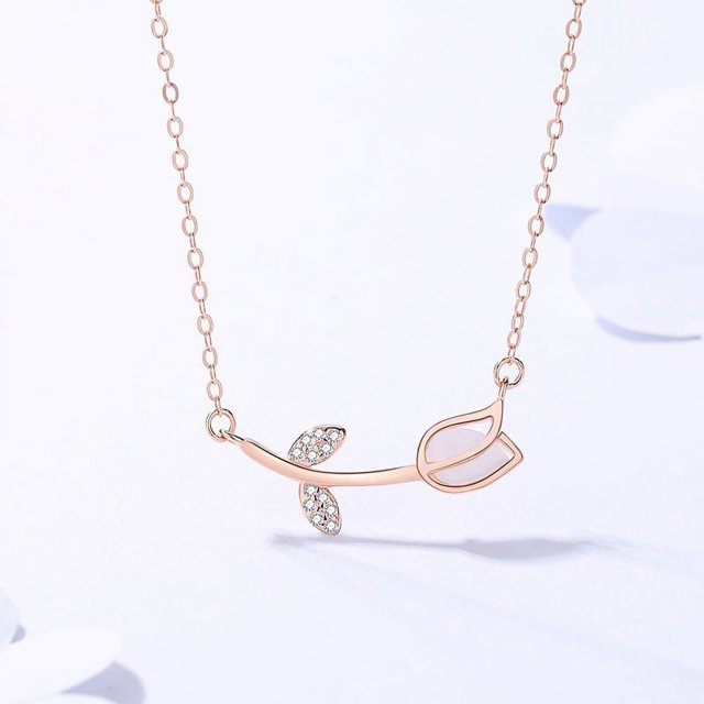 Collar de plata 925 con patrón de flores, cadena de clavícula decorativa para clavícula para mujeres y niñas, plata 925 de oro rosa