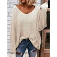 thumbnail image 3 of Women'S V Neck Long Sleeve Knit Loose Oversized Pullover Sweater Top Cream White XL, 3 of 5