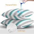 thumbnail image 4 of Teal Grey Stripe Throw Pillow Covers 16x16 Inch Set of 2, Modern Farmhouse Vertical Striped Waterproof Outdoor Pillow Covers, Decorative Cushion Pillowcases for Couch, Sofa, Bed, Garden, Patio, 4 of 9